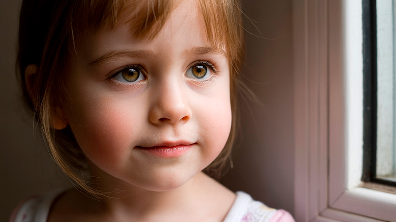niña con bruxismo y desgaste dental apenas sonrie