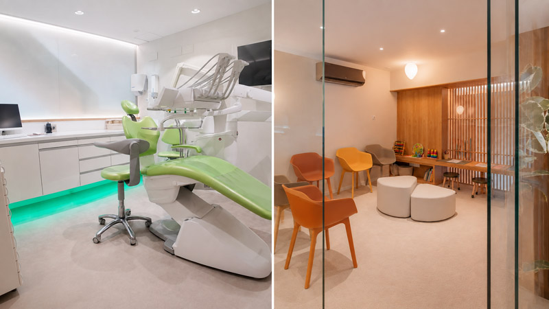 box infantil y sala de espera infantil sin pantallas con dibujos en clinica dental de tarragona | clinica dental montse timoneda
